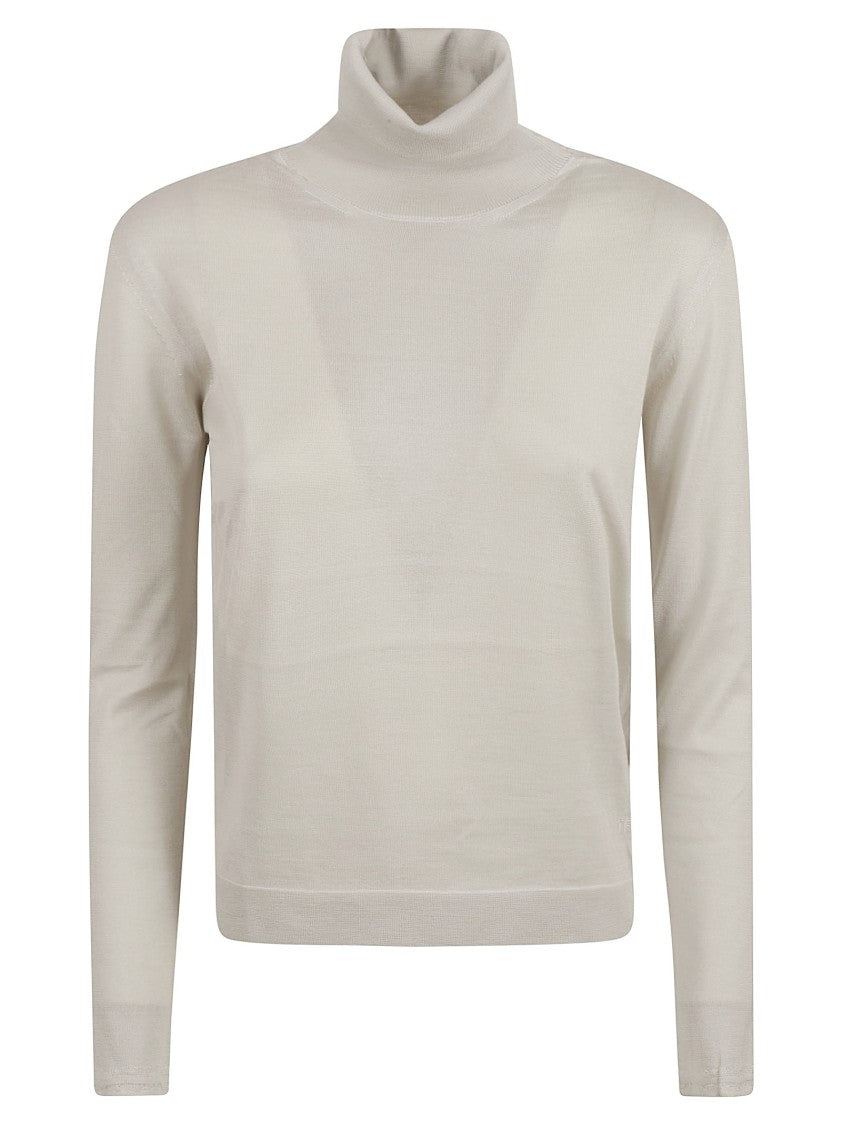 Tom Ford Fitted Silver Sweater With High Neckline