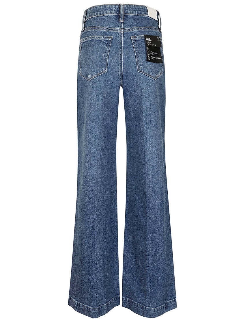 Paige Wide-Leg High Waist Denim Jeans With Subtle Fading