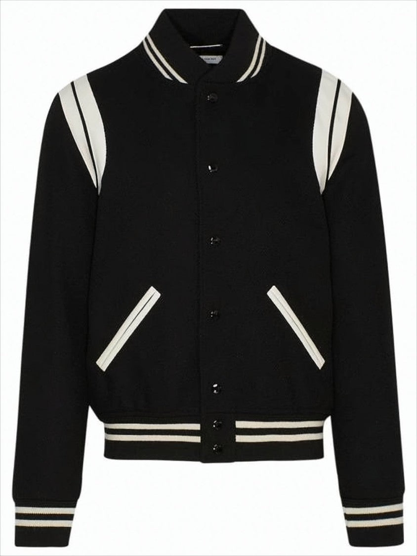 Saint Laurent Bomber Jacket In Black Wool Blend