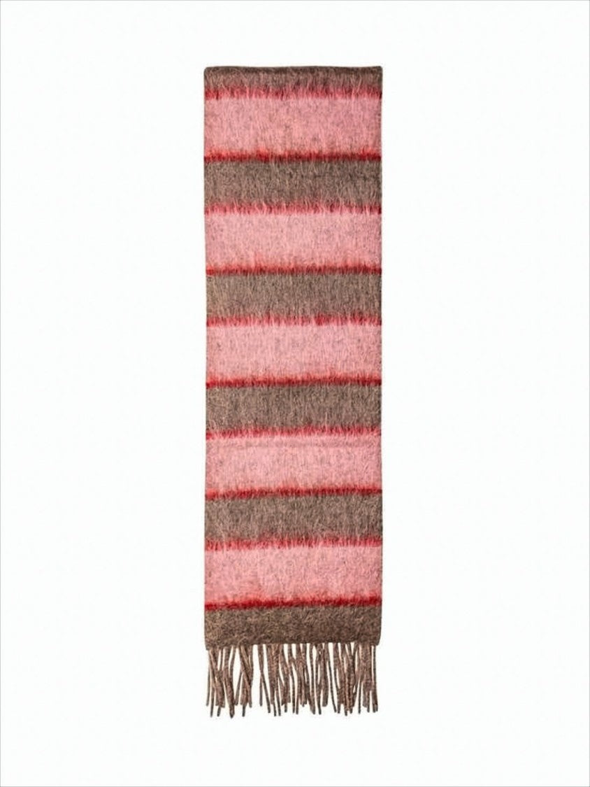 Marni Rectangular Striped Scarf In Muted Pink And Brown Tones