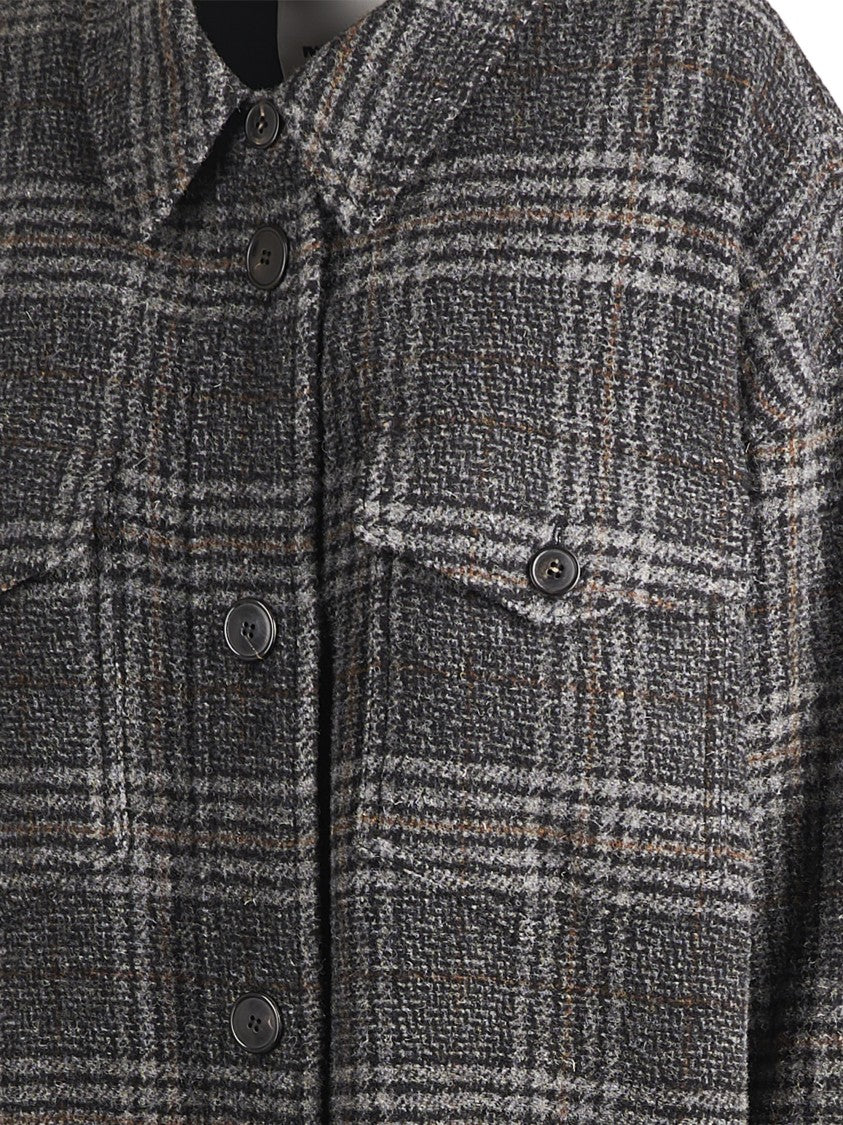 Isabel Marant Étoile Plaid Pattern Grey Coat With Relaxed Fit And Functional Pockets