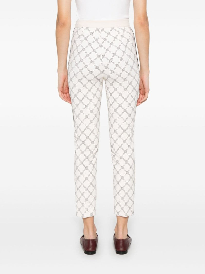 Elisabetta Franchi Light Beige Trousers With Geometric Pattern