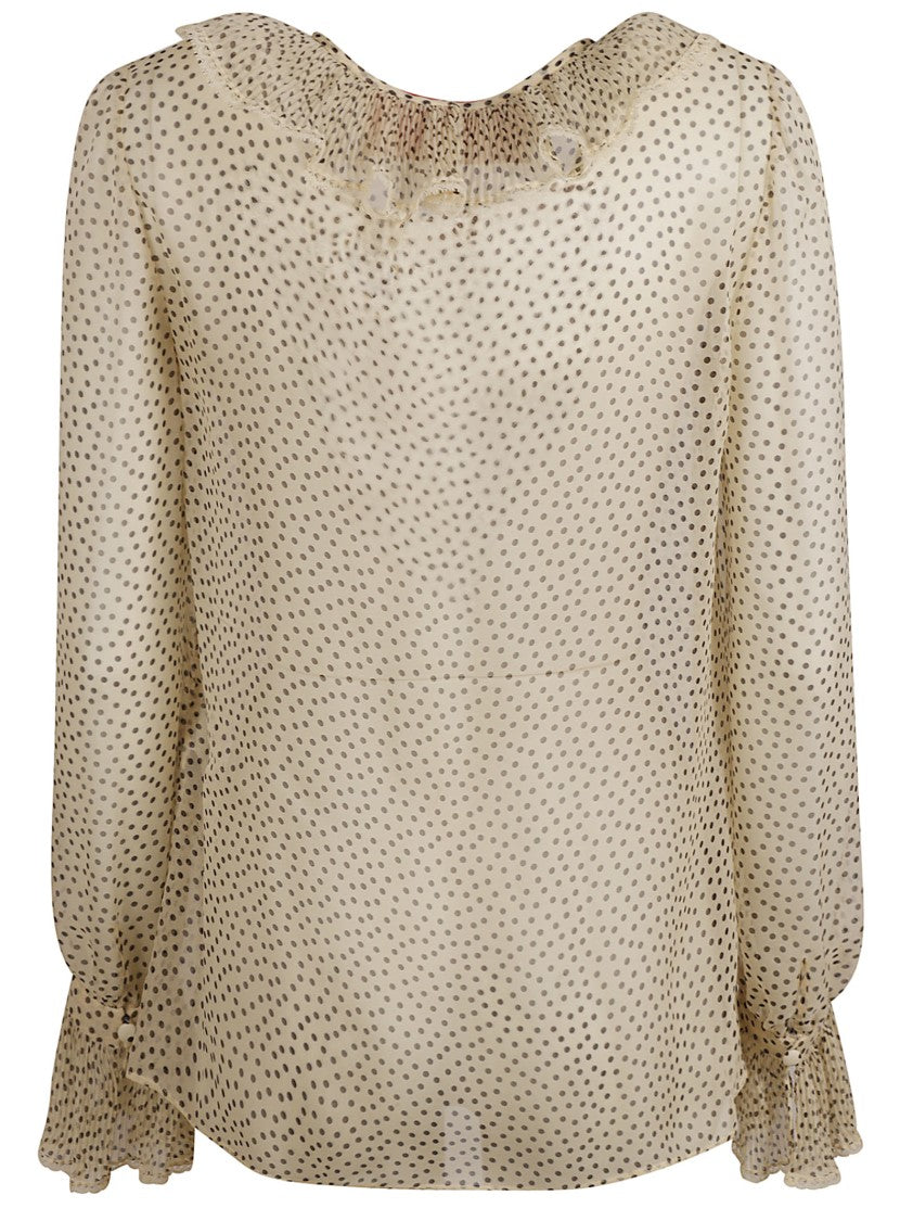 Valentino Garavani Silk Blouse With Ruffled V-Neckline And Lace Trim