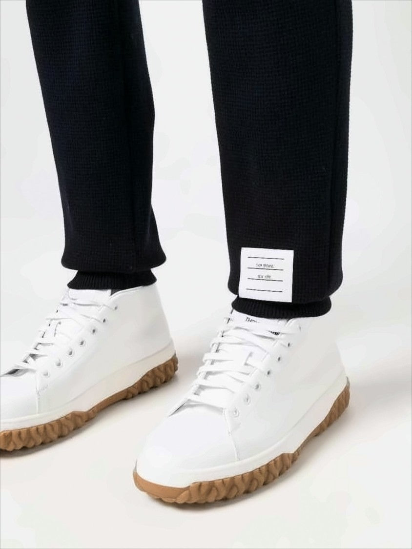 Thom Browne Textured Knit Jogger Pants With Striking Contrast Stripes