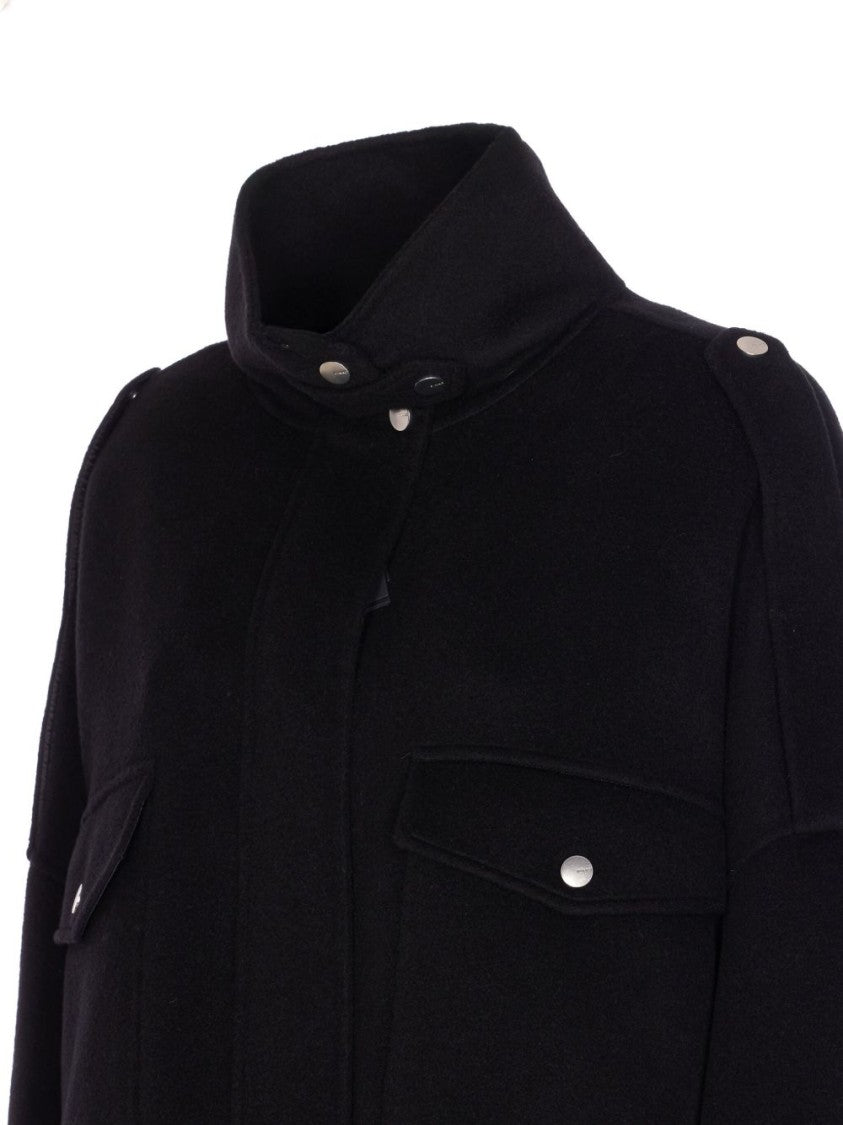 Pinko Wool Blend Short Coat With Stand Collar