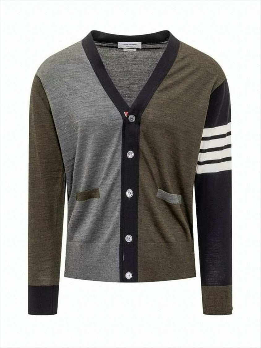 Thom Browne Color-Block Wool Cardigan With Signature Stripes