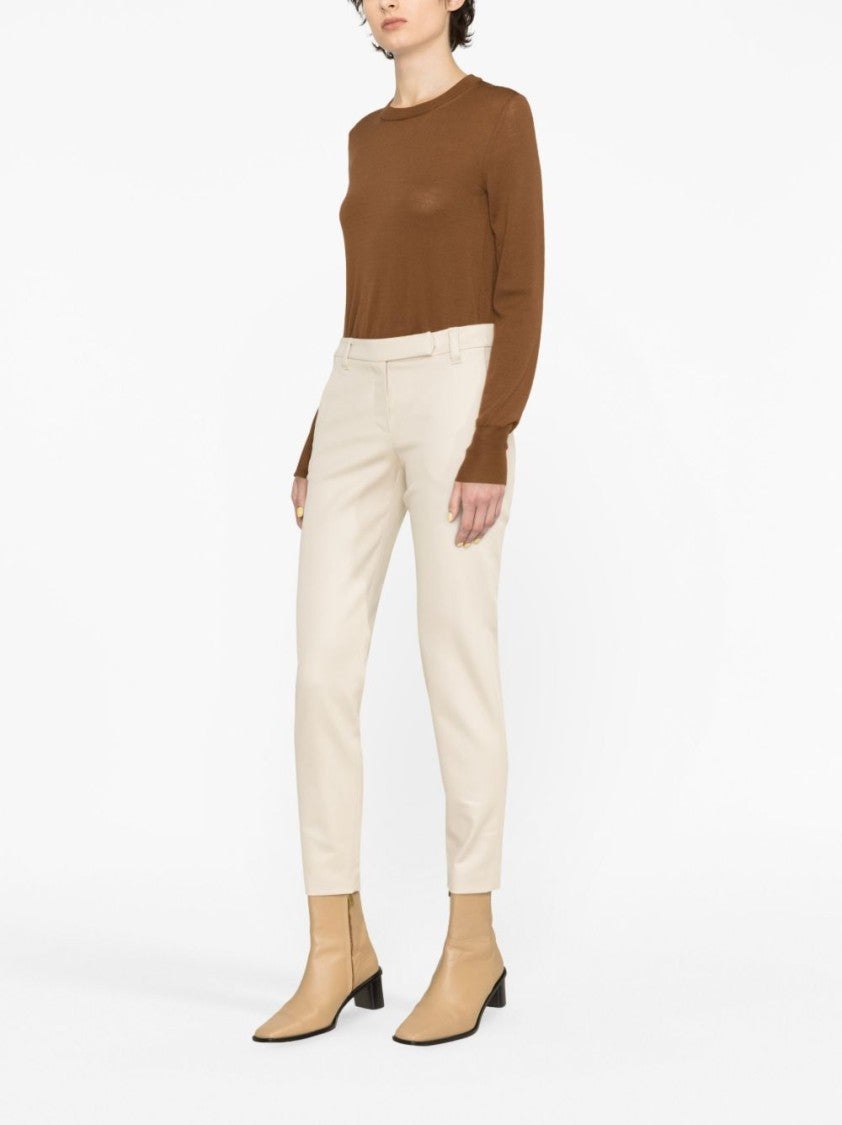 Brunello Cucinelli Cropped White Cotton Trousers With Clean Lines