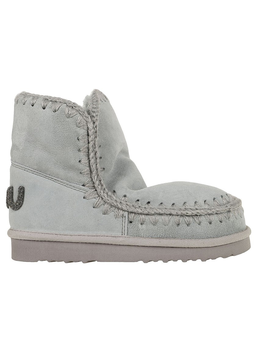 Mou Ankle-Length Grey Sheepskin Boots With Glitter Logo