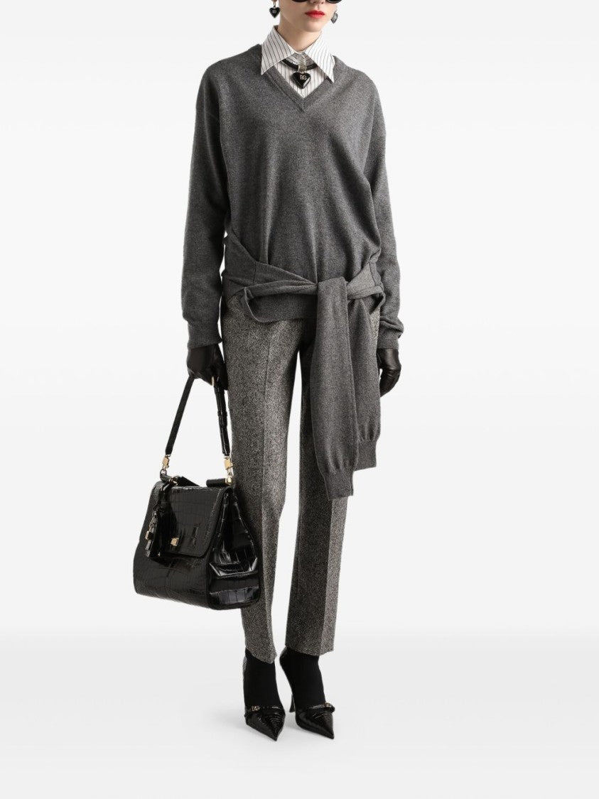 Dolce & Gabbana Textured Gray Virgin Wool Slim Fit Trousers