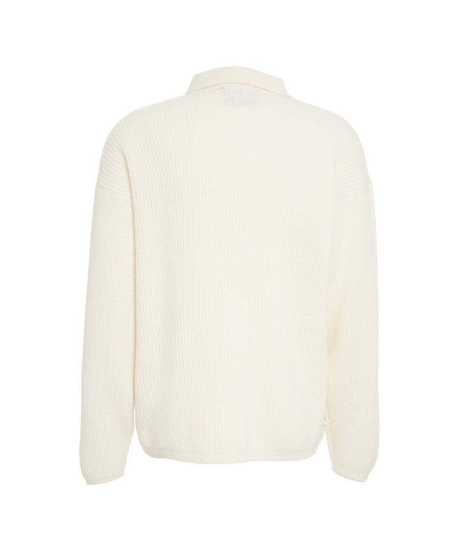 Amaranto Textured Knit Cardigan With Button Closure And Ribbed Collar