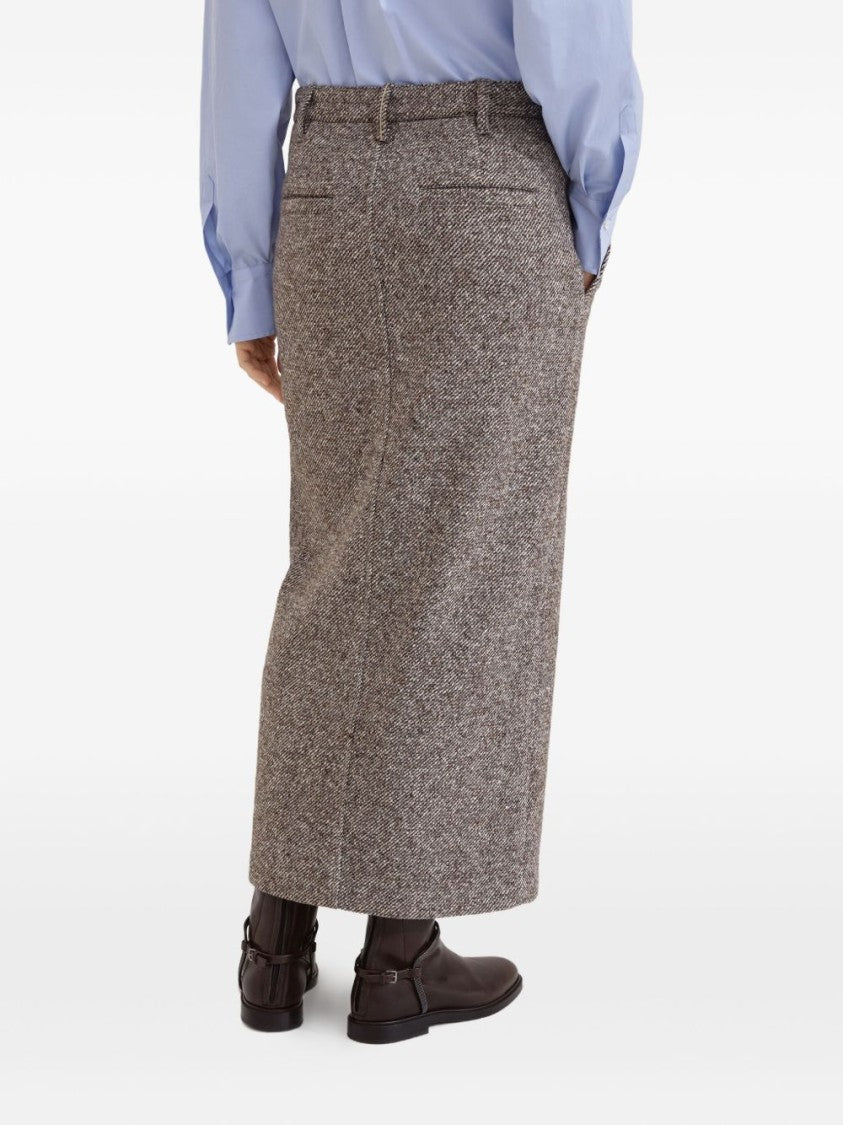 Brunello Cucinelli High-Waisted Houndstooth Midi Skirt