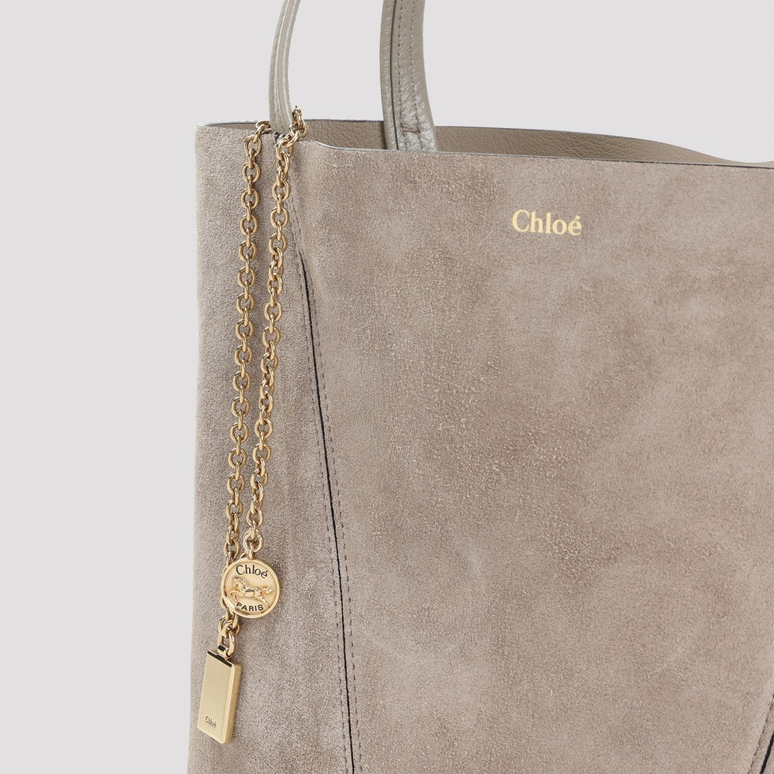 Chloé Motty Grey Suede Calf Leather Spin Shoulder Bag