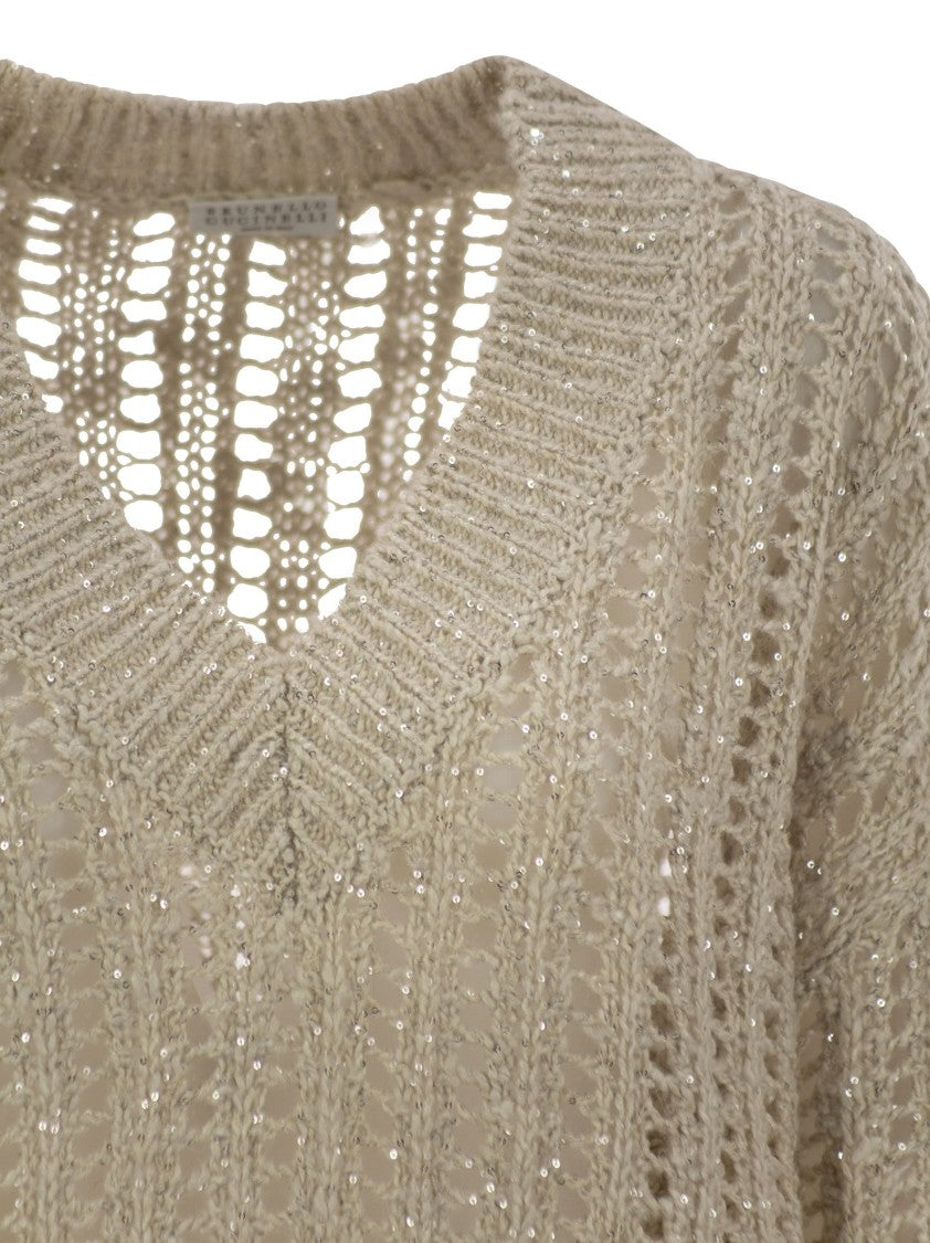 Brunello Cucinelli Silk And Linen V-Neck Sweater