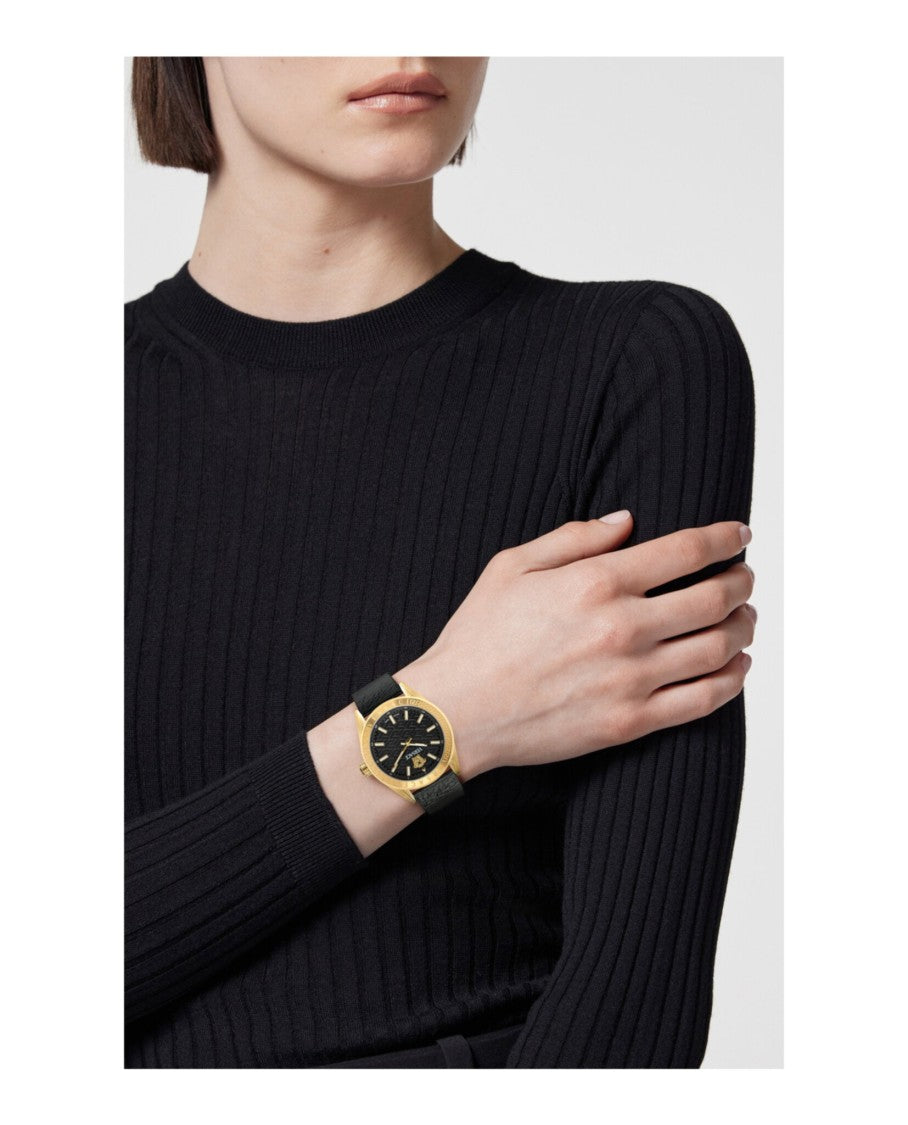 Versace Versace Two-Hand Quartz Watch With Black Guilloche Dial