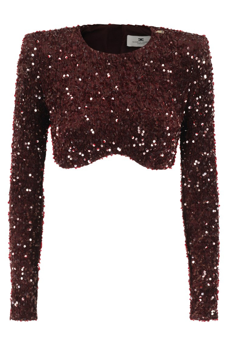 Elisabetta Franchi Cropped Merlot Sequin Top