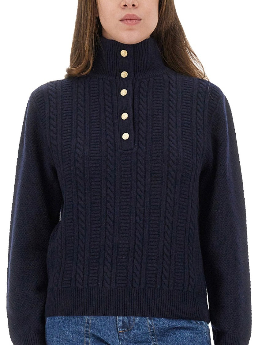 A.P.C. Textured Cable Knit Regular Fit Shirt With High Neck