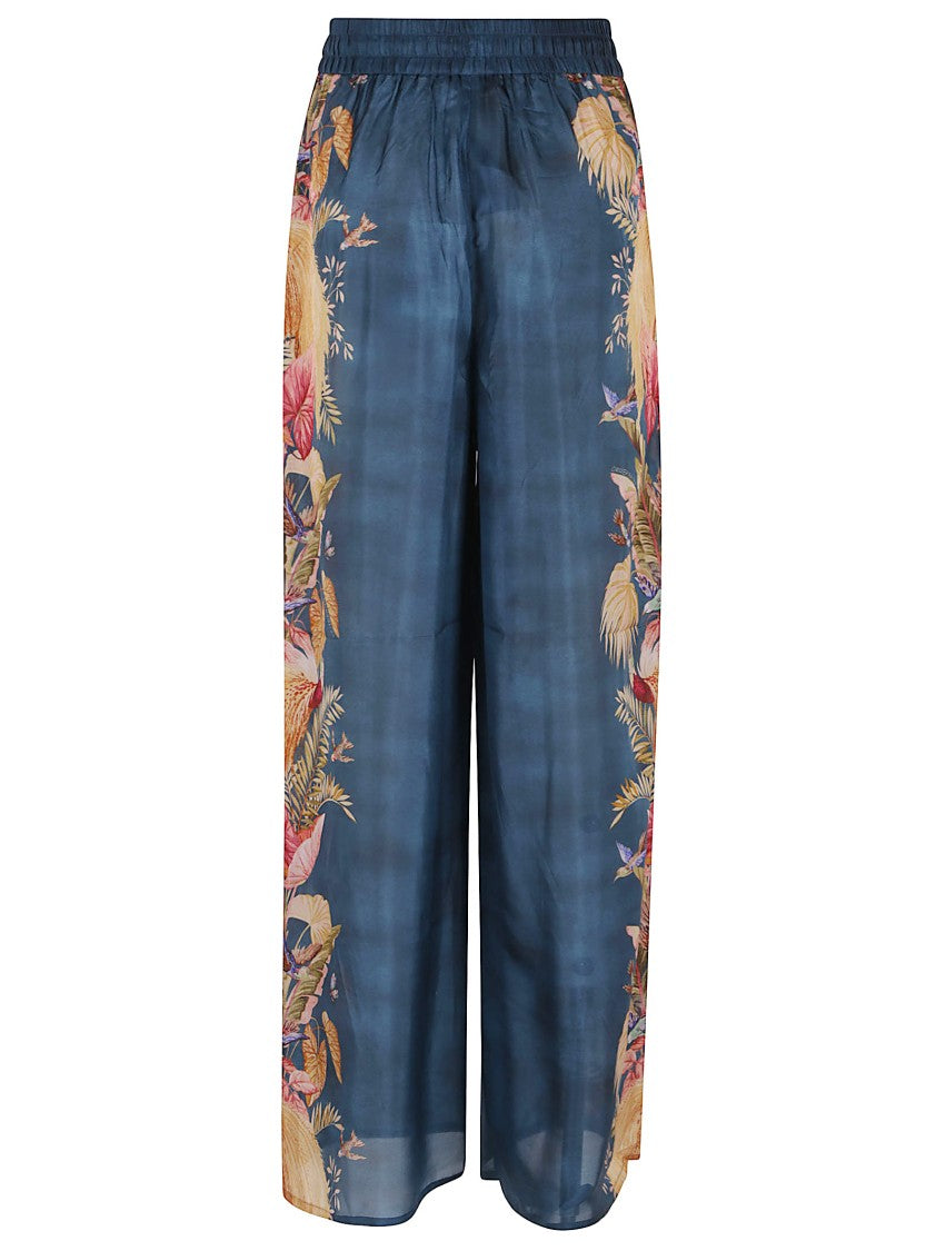 Zimmermann Wide-Leg Silk Trousers With Floral Side Accents