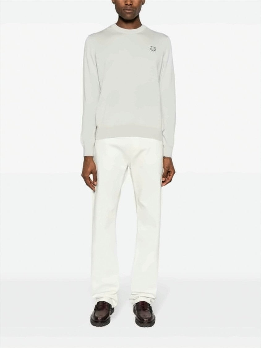 Maison Kitsuné Heathered Wool Crew Neck Sweater With Embroidered Fox Emblem