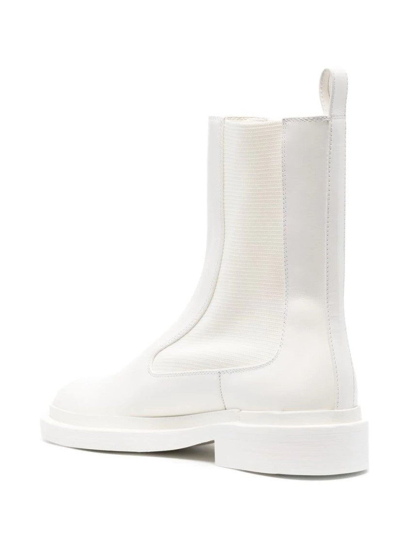 Jil Sander Beige Leather Ankle Boots With Elastic Side Panels And Pull Tab