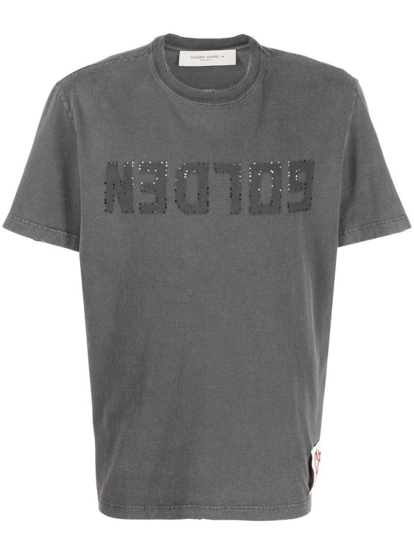 Golden Goose Anthracite Graphic Print T-Shirt With Classic Crew Neckline