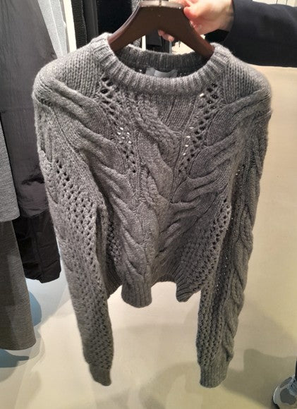 Sportmax Cable Knit Sweater With Eyelet Details And Crew Neck