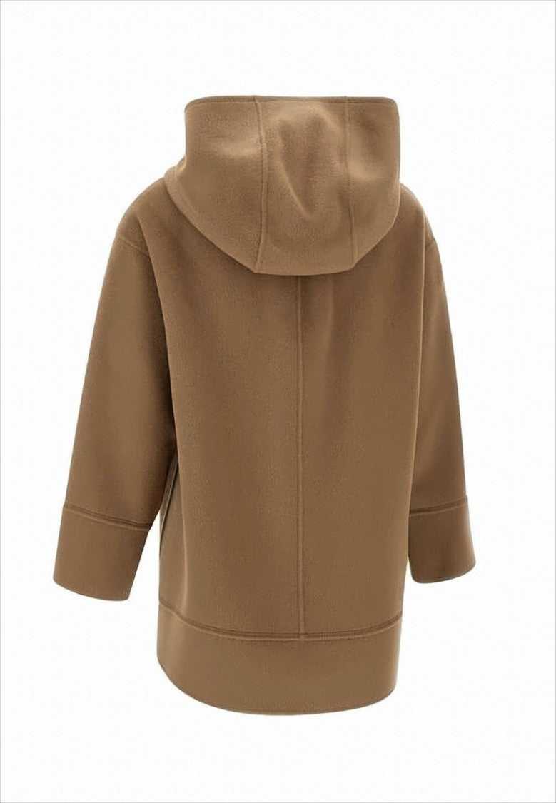 Max Mara Boxy Wool Jacket With Front Zipper And Hood
