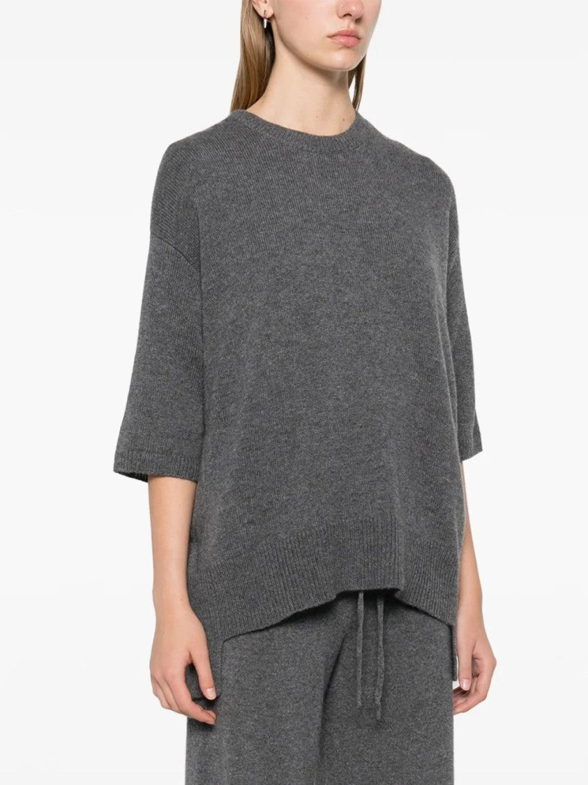 Lisa Yang Charcoal Grey Cashmere Sweater With Mélange Effect And High-Low Hem