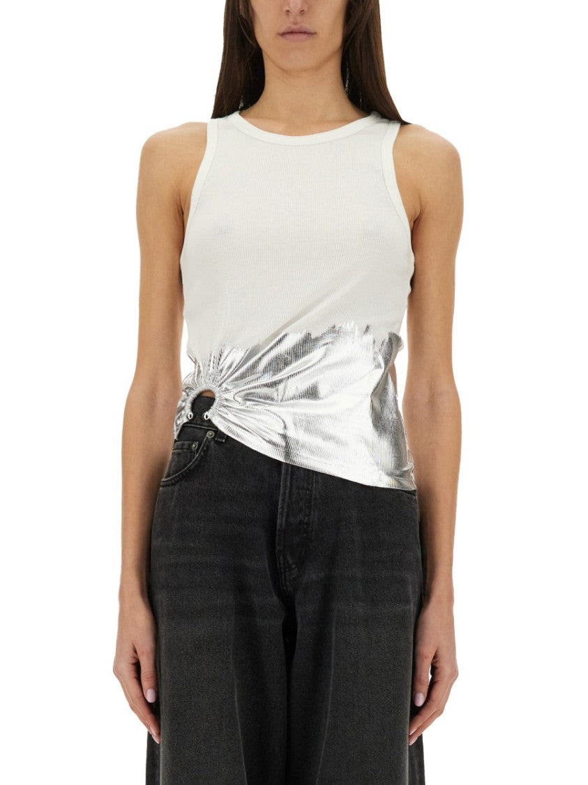Rabanne Ribbed Top With Striking Silver Piercing Applique