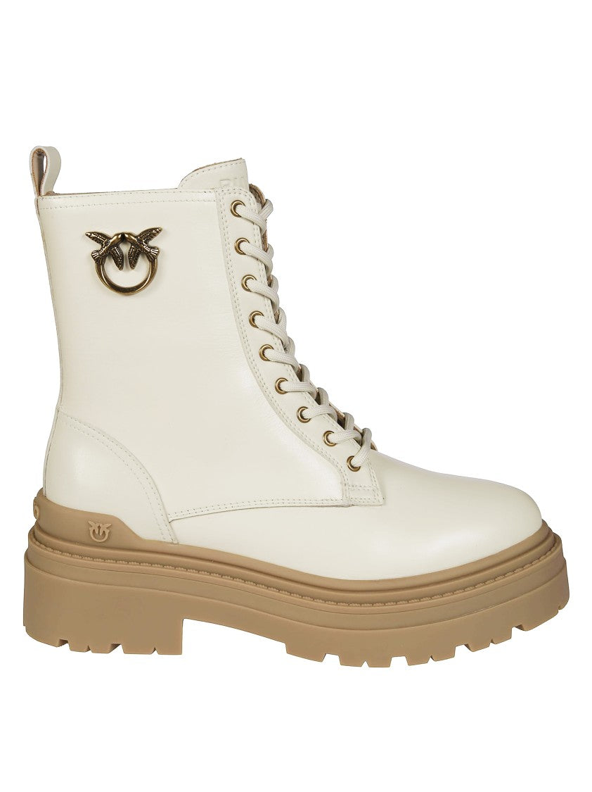 Pinko Biker Pelle Para Beige Con Logo