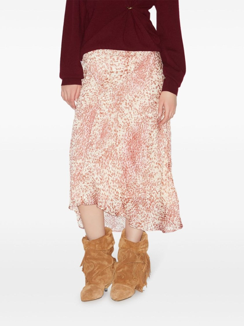 Isabel Marant Ruby Red And White Abstract Lisanne Midi Skirt