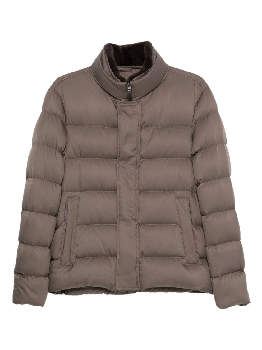 Herno Padded Gray Quilted Jacket With High Collar