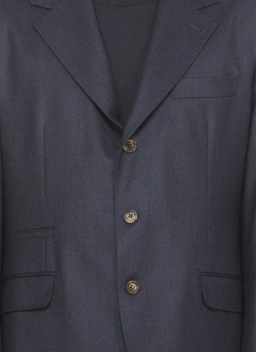 Brunello Cucinelli Structured Blue Wool Jacket With Classic Lapel