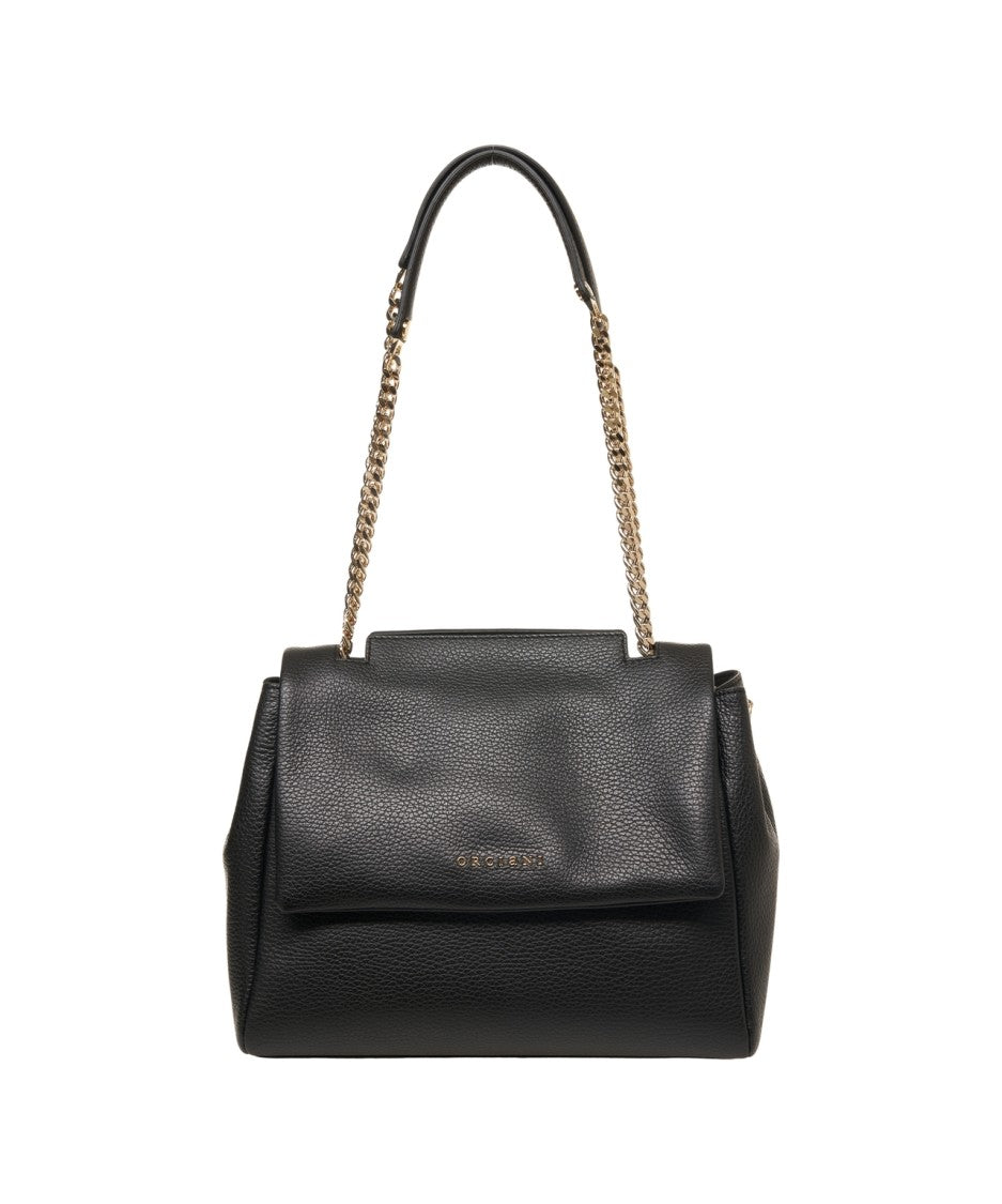 Orciani Hammered Leather Shoulder Bag With Gold Chain Straps