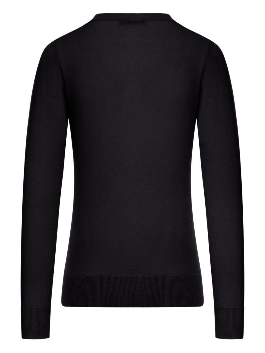 Max Mara V-Neck Black Sweater With Ribbed Hem And Cuffs