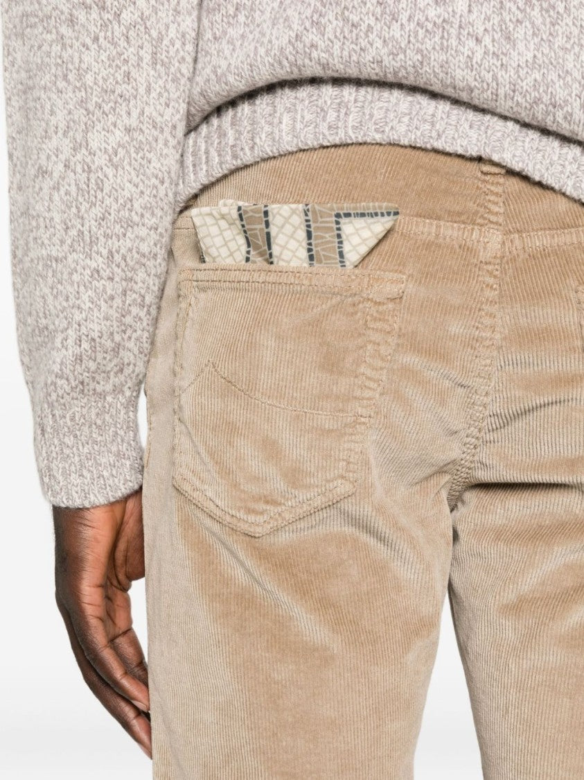 Jacob Cohen Tailored Camel Trousers With Velvety Corduroy Texture