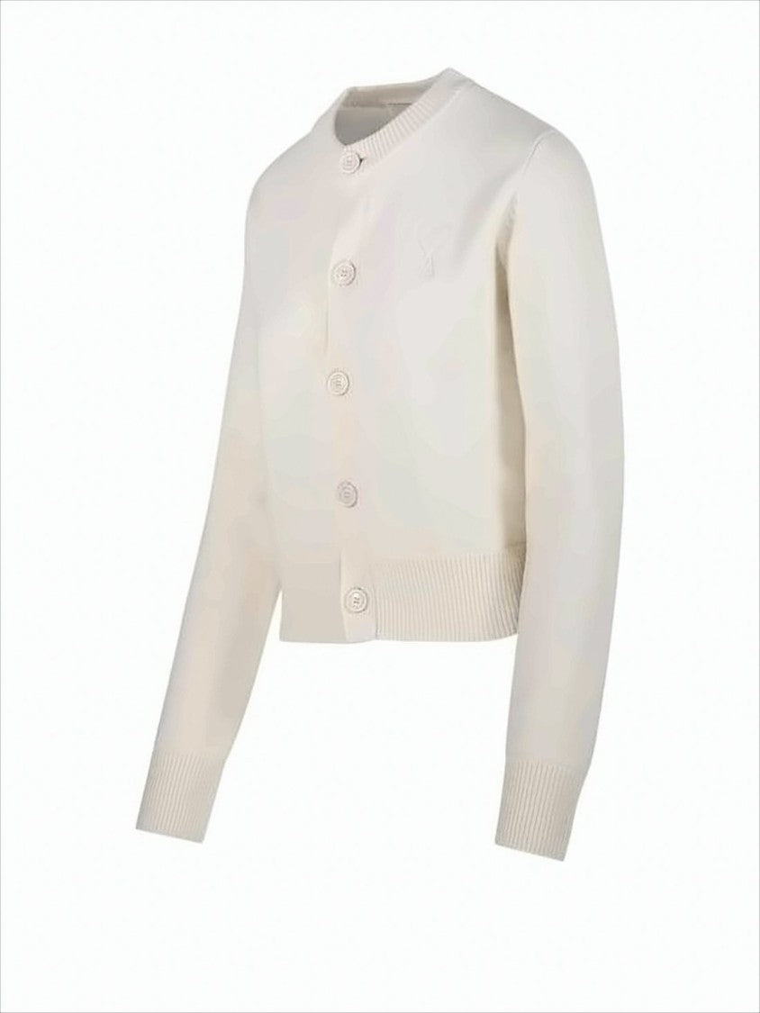 Ami Cropped White Cardigan With Button-Down Front