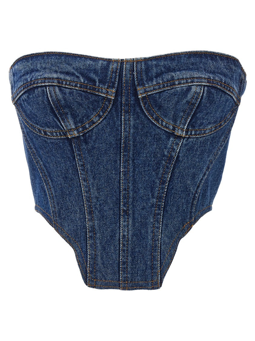 David Koma Off-The-Shoulder Denim Bustier Top With Asymmetrical Hem