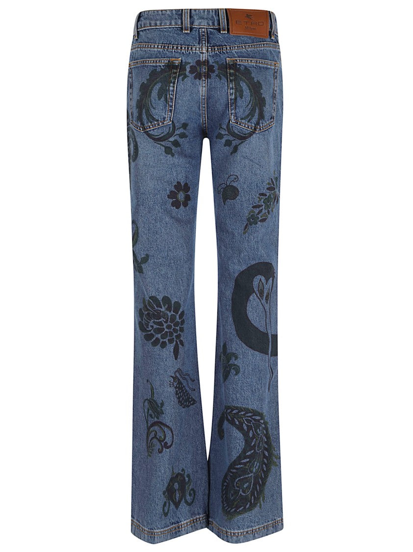 Etro Flared Denim Jeans With Signature Pegasus Detail