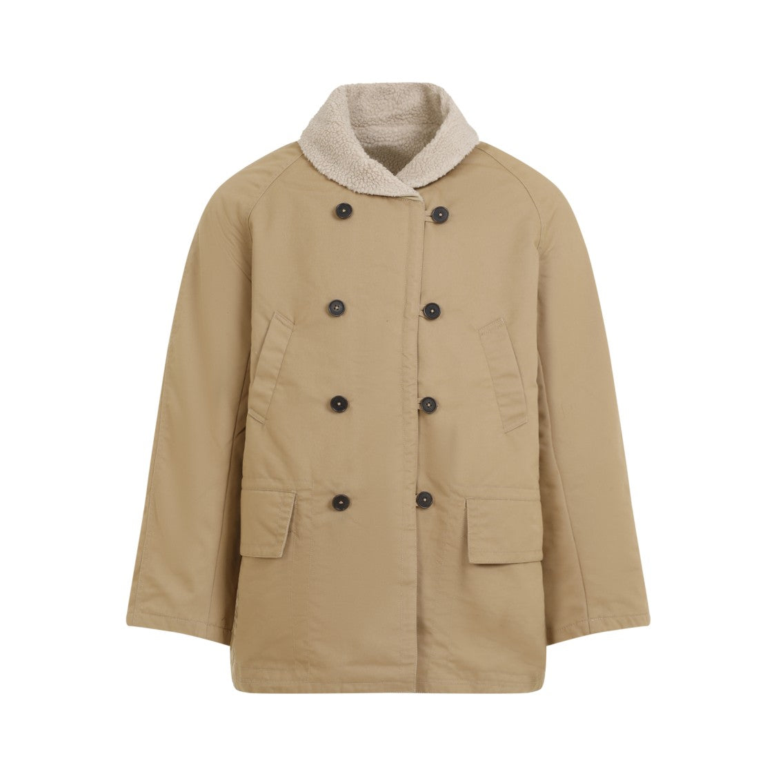 Universal Works Double-Breasted Jacket With Sherpa Collar And Fabric Blend