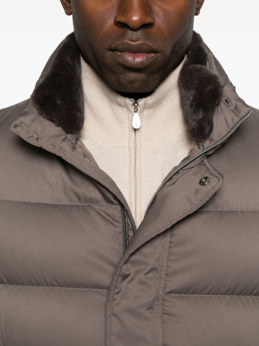 Herno Padded Gray Quilted Jacket With High Collar