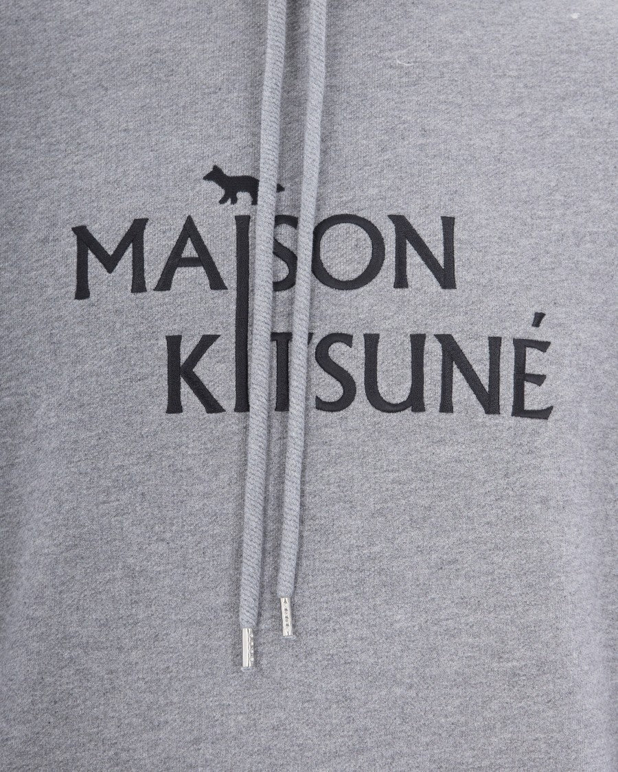 Maison Kitsuné Oversized Grey Cotton Hoodie With Adjustable Hood