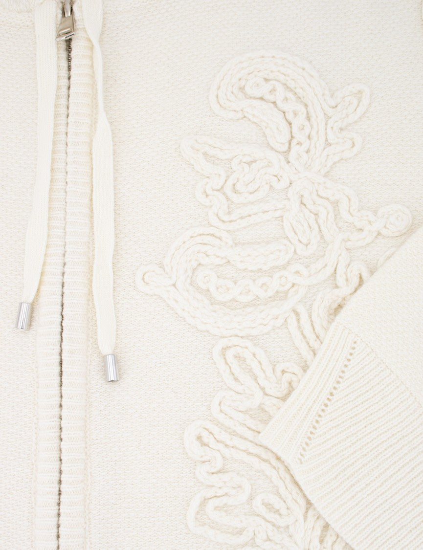 Ermanno Firenze Hooded Sweatshirt With Maxi Wool Floral Embroidery