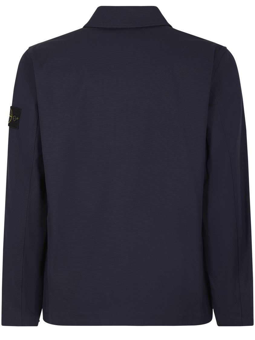 Stone Island Textured Blue Shirt With Zip-Up Front