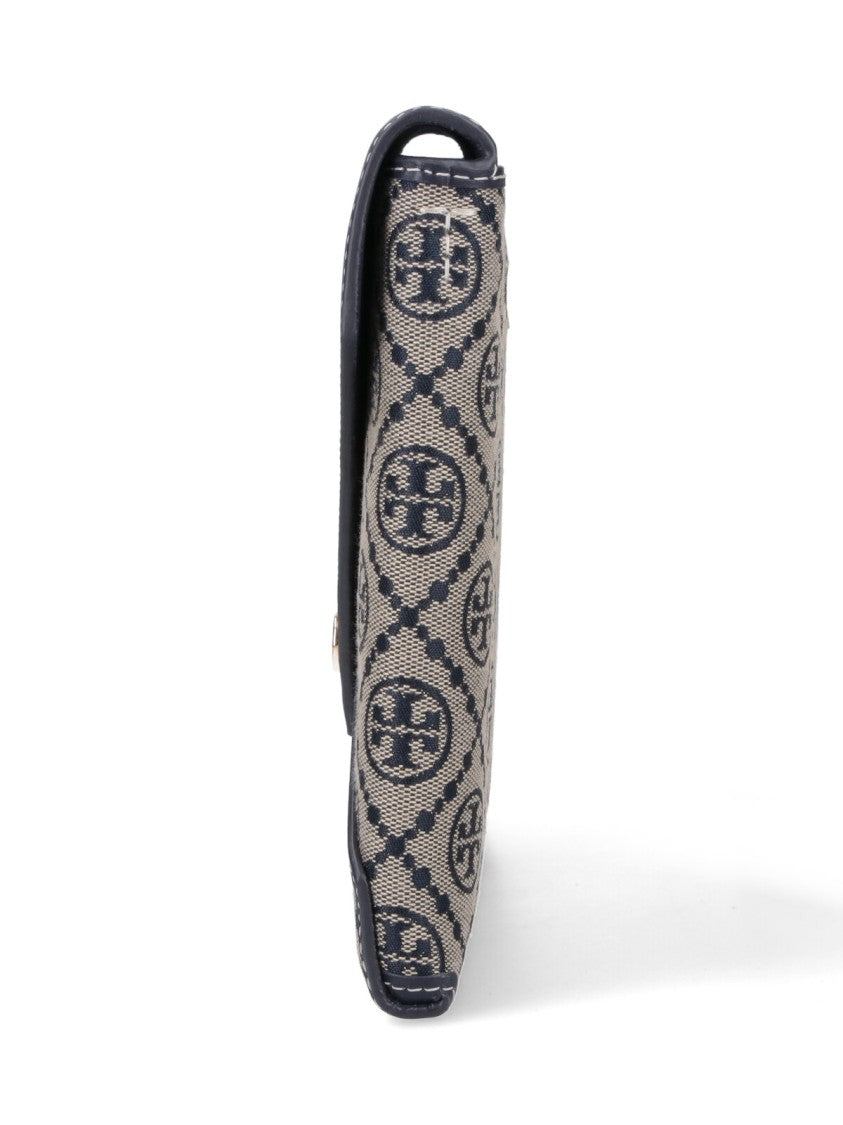 Tory Burch "T-Monogram" Chain Pouch Beige