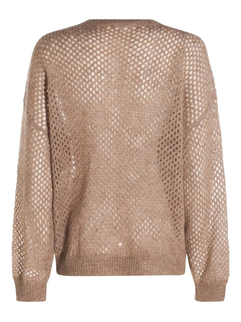 Brunello Cucinelli Open-Knit Sweater With Round Neckline And Shimmery Finish
