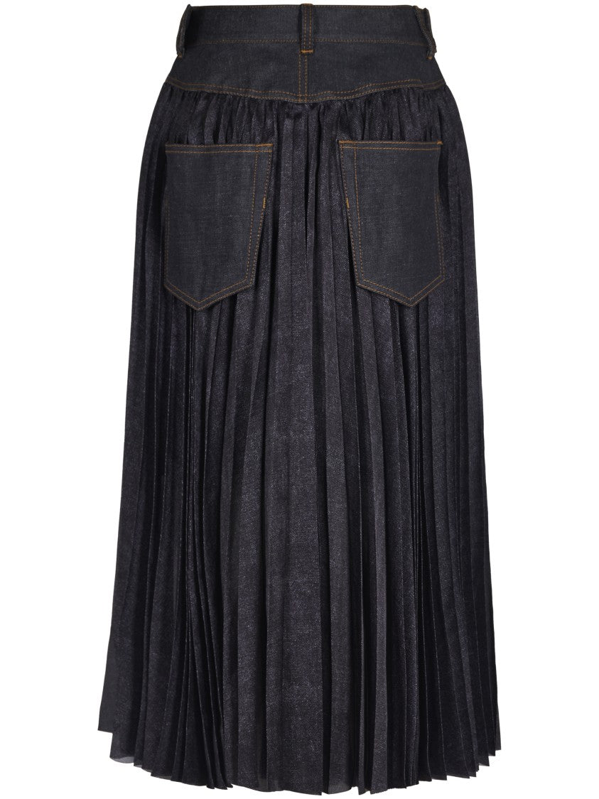 Sacai Pleated High-Waist Skirt With Textured Finish