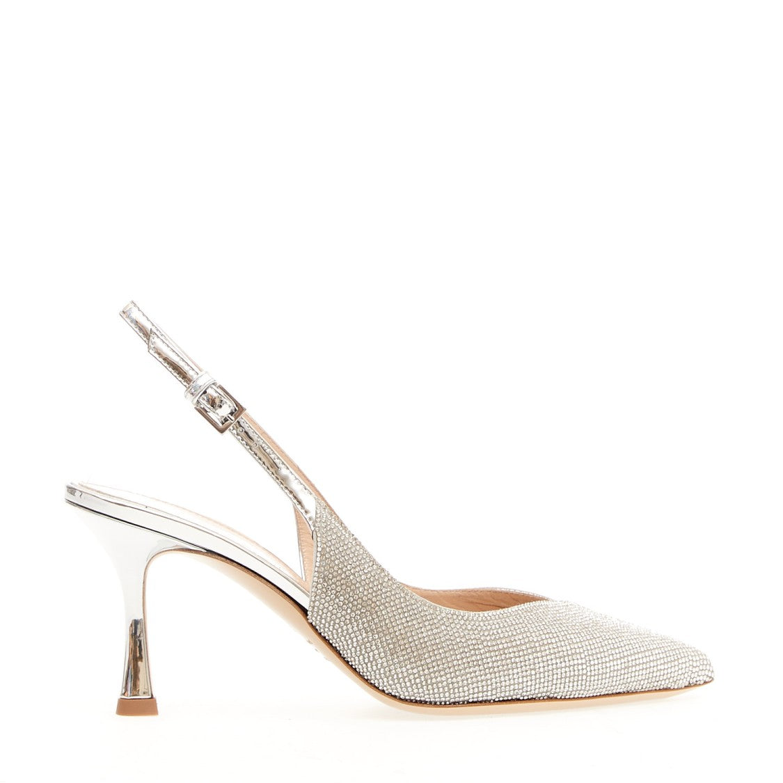 Ninalilou 75Mm Heel  Silver Slingback And Rhinestones