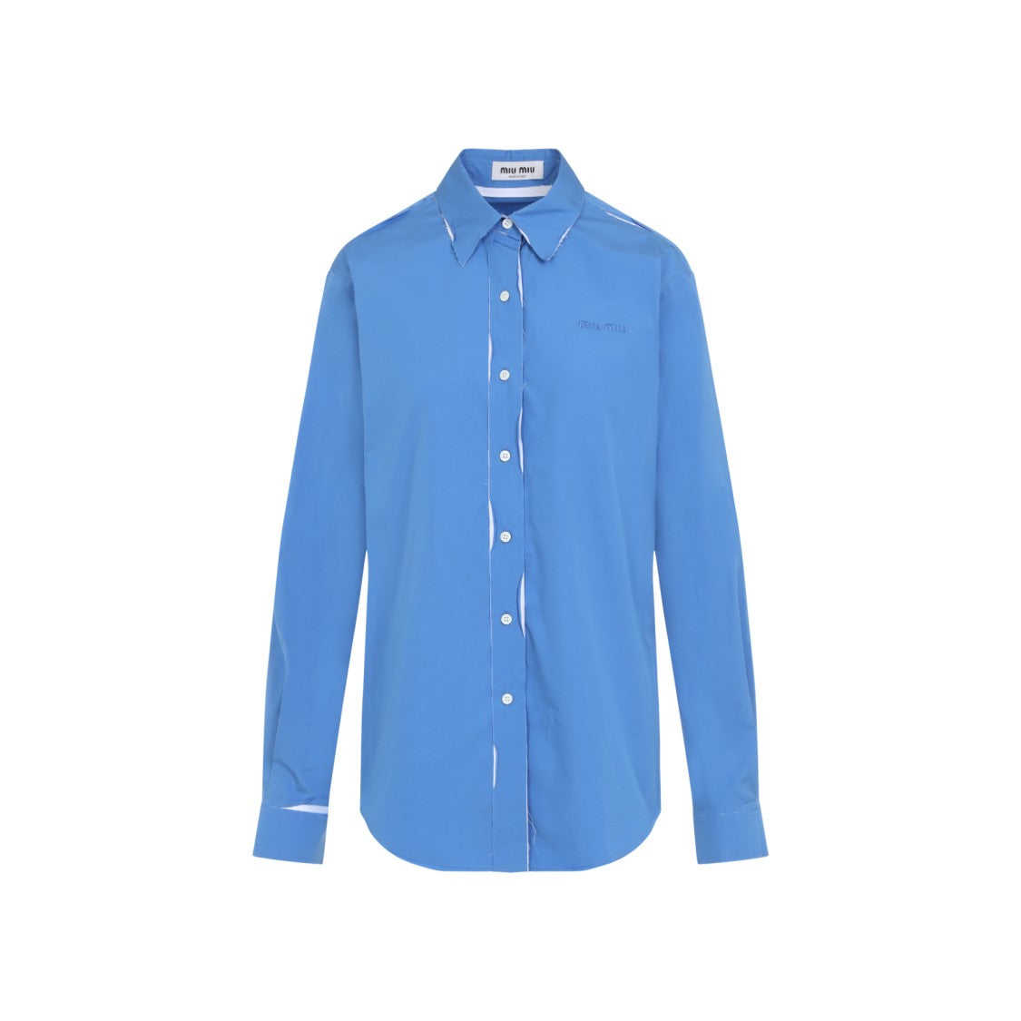 Miu Miu Blue Cotton Shirt With Pointed Collar