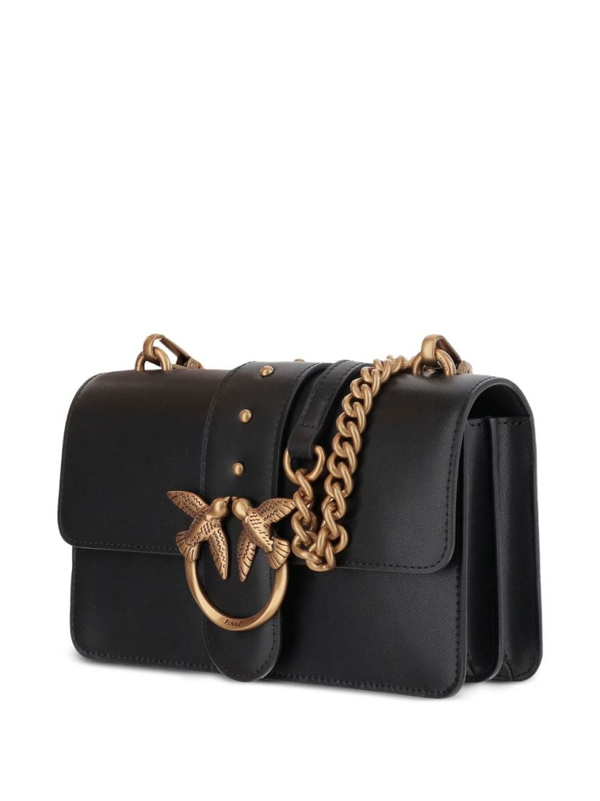 Pinko Structured Black Shoulder Bag With Gold-Tone Chain Strap