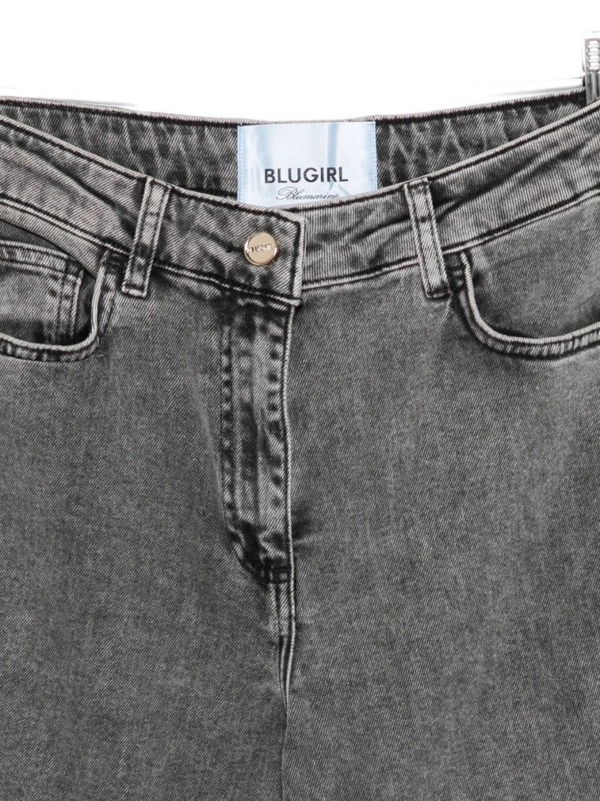 Blugirl Washed Grey Tapered Jeans With Floral Embroidery